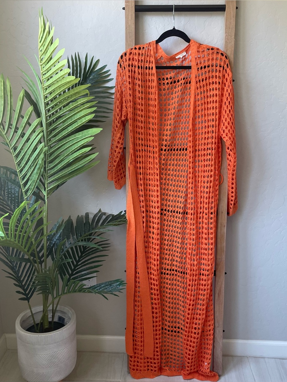 Love Sense Open-Knit Orange Maxi Dress Cover-Up